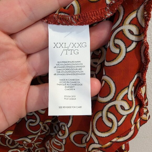 CABI Ringleader Wrap Top XXL Rust Orange Red Gold Rings Long-Sleeved V-Neck - Picture 7 of 10